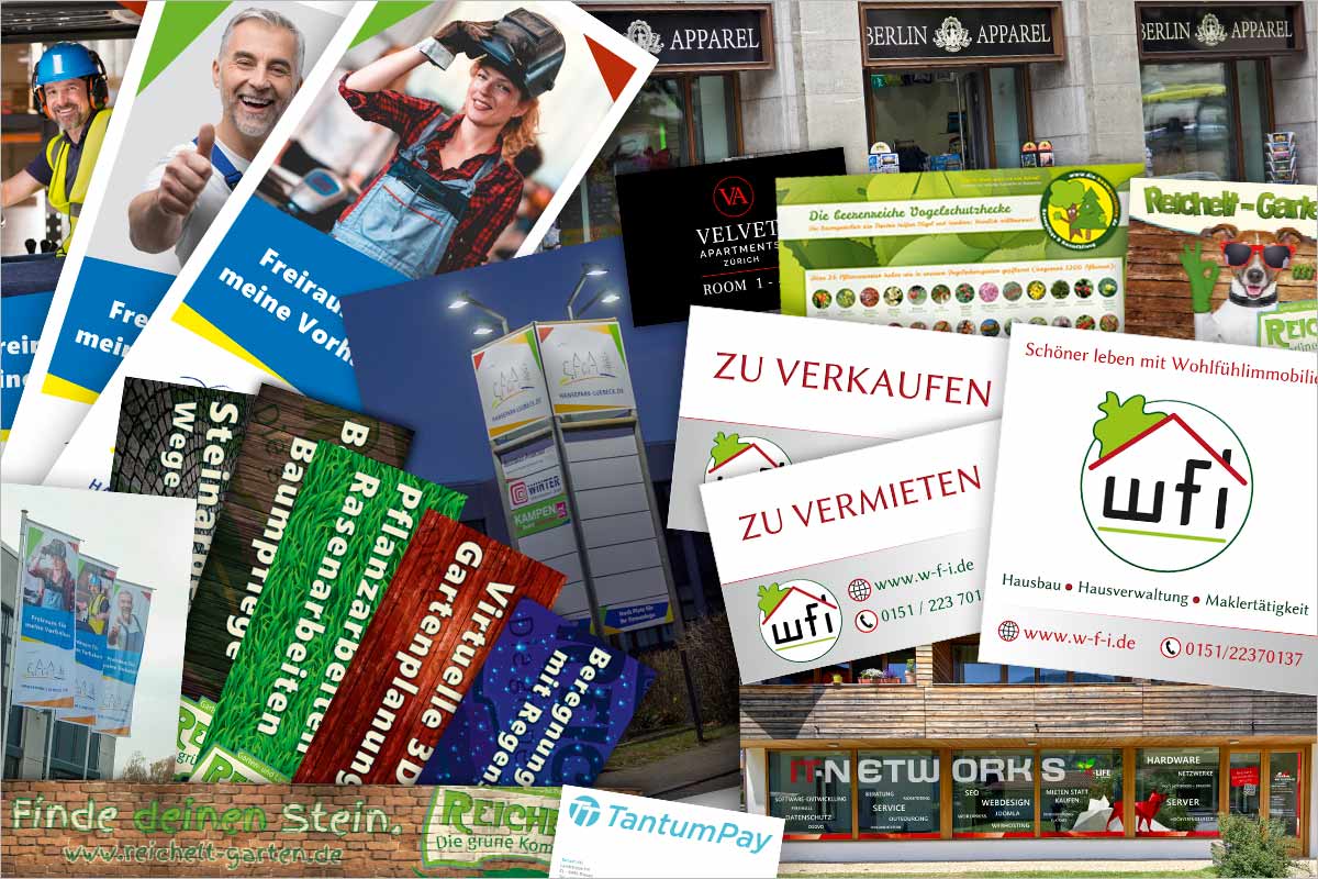 Firmenschilder + Werbebanner der Werbeagentur für München